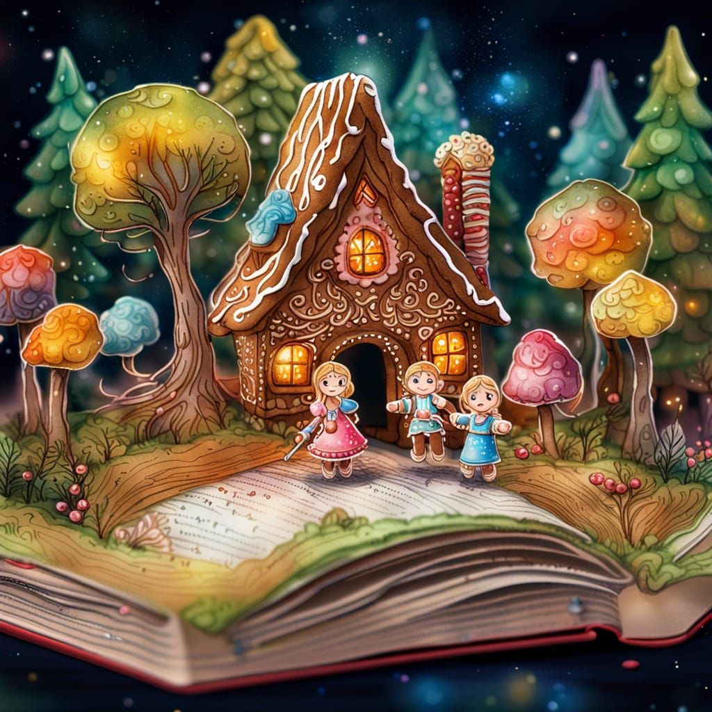 Gingerbread Characters Emerge From Storybook, Watercolor Sty...