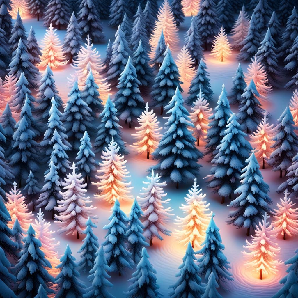 Whimsical Winter Wonderland of Glowing Christmas Trees