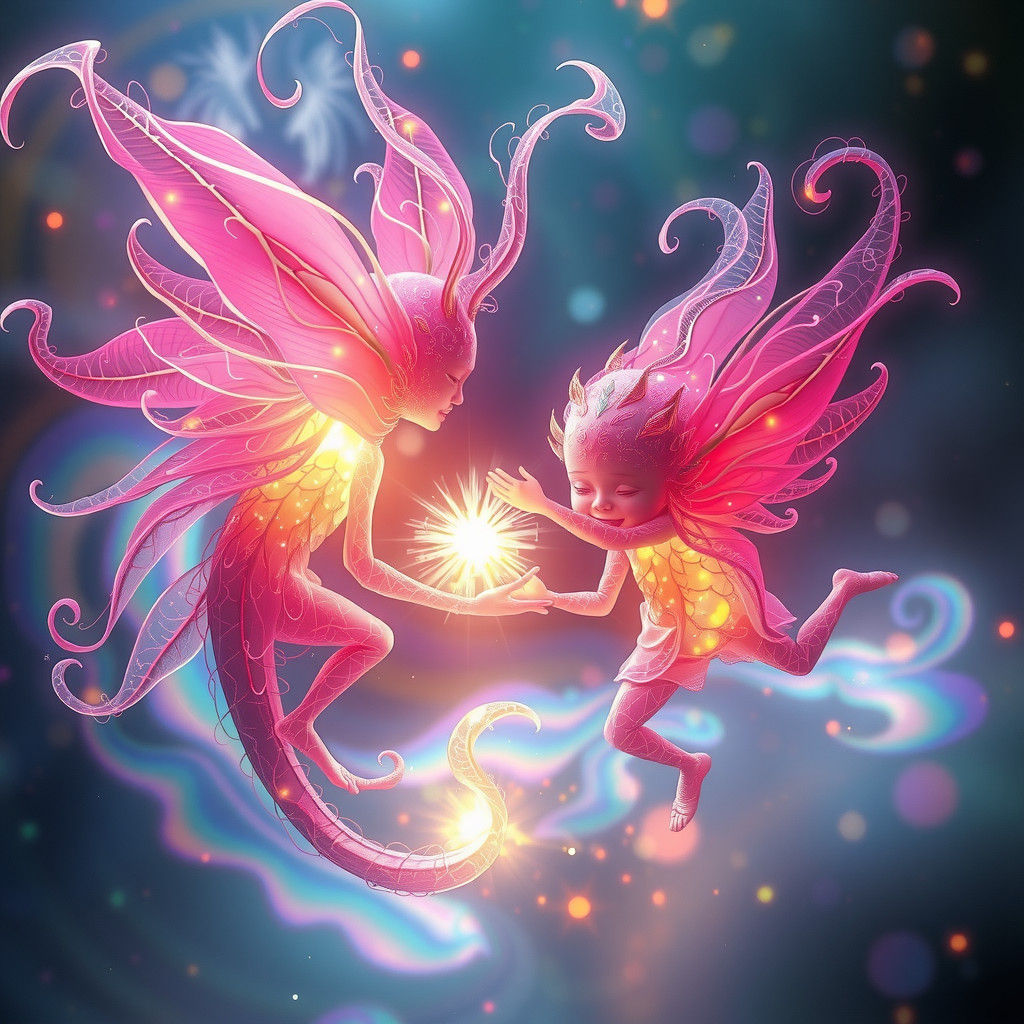 Ethereal Beings of Light Play with Light Child