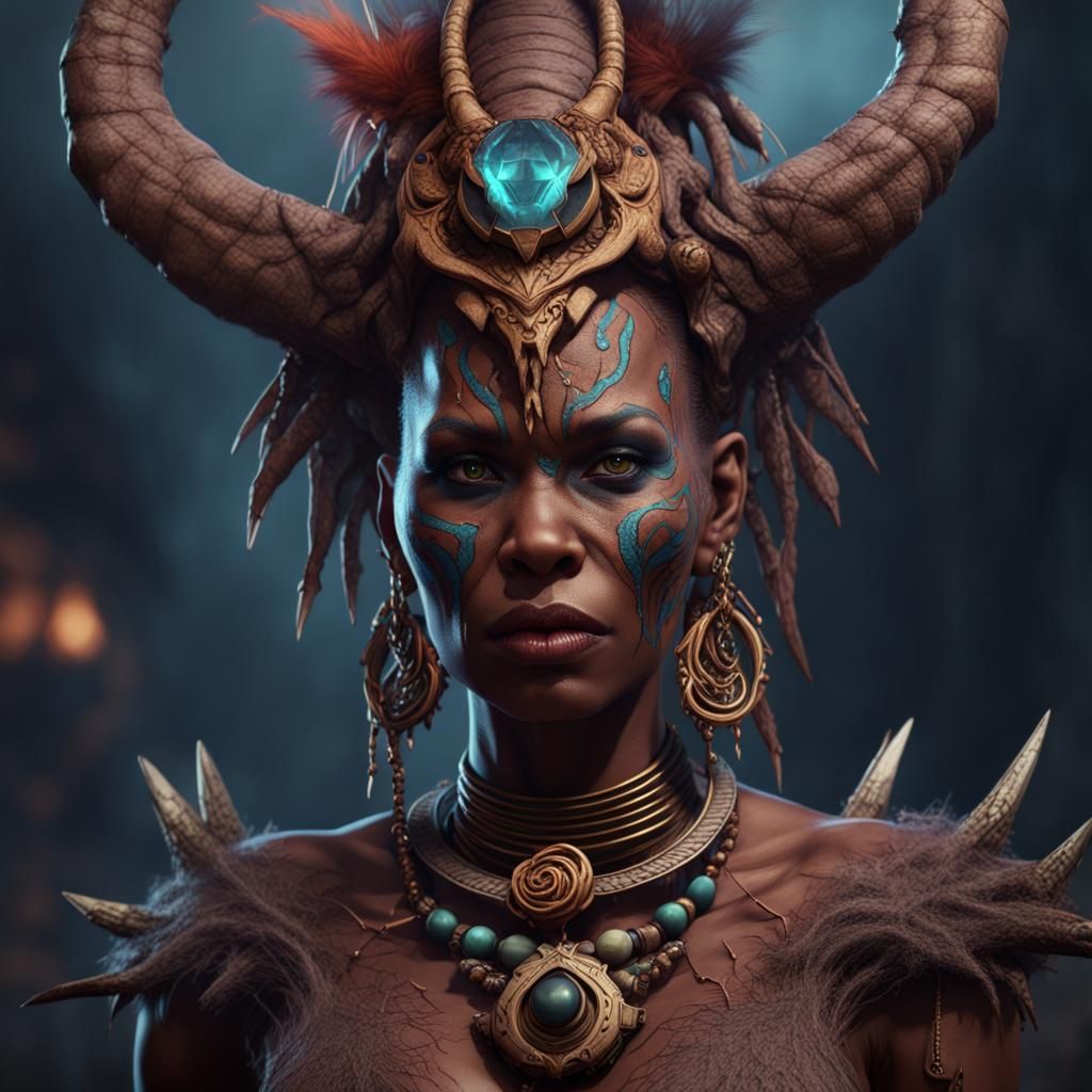 Demonic Witch Doctor in Detailed Matte Painting