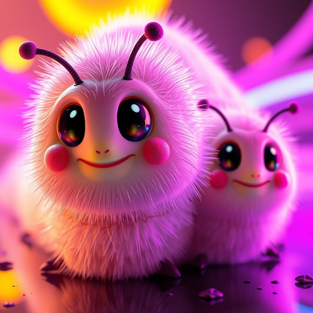 Adorable 3D Caterpillars Radiate Joy in Vibrant, Fluorescent...