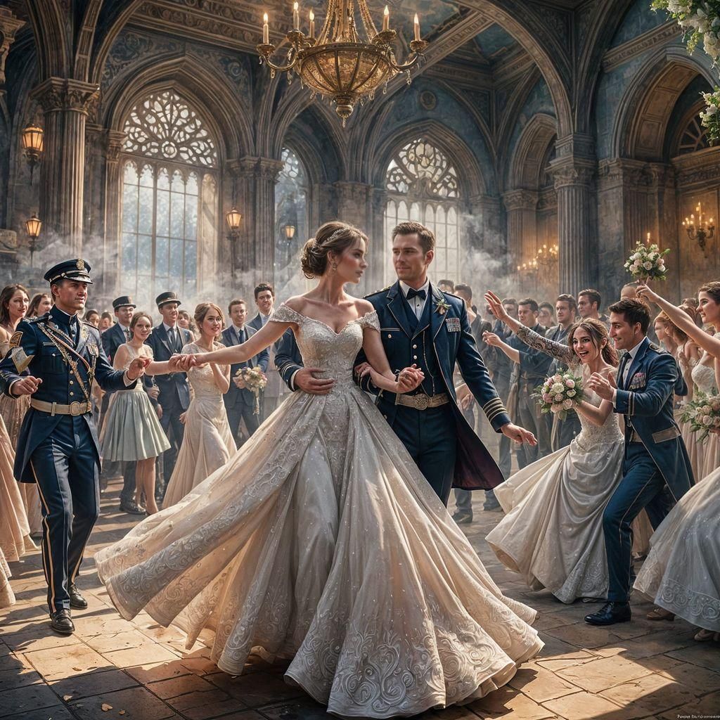 Union Officer and Bride Dancing, Watercolor Style