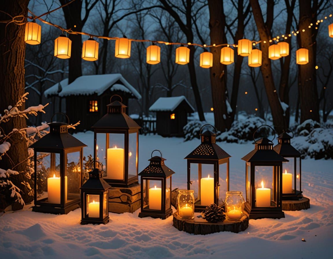 Winter Feast on Candlelight Eve with Glowing Lanterns