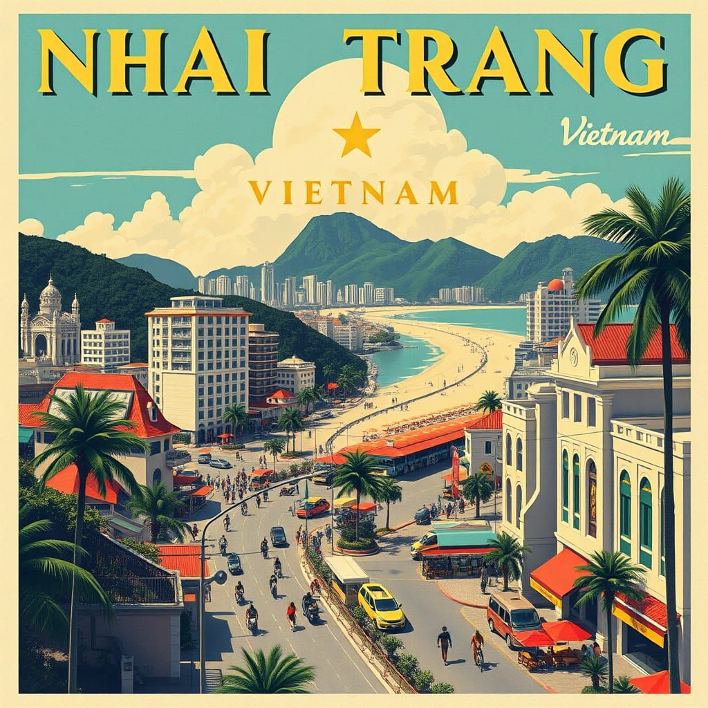 Vintage Art Deco Travel Poster of Nha Trang