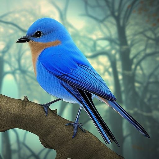Bluebird in Tree: Detailed Matte Painting
