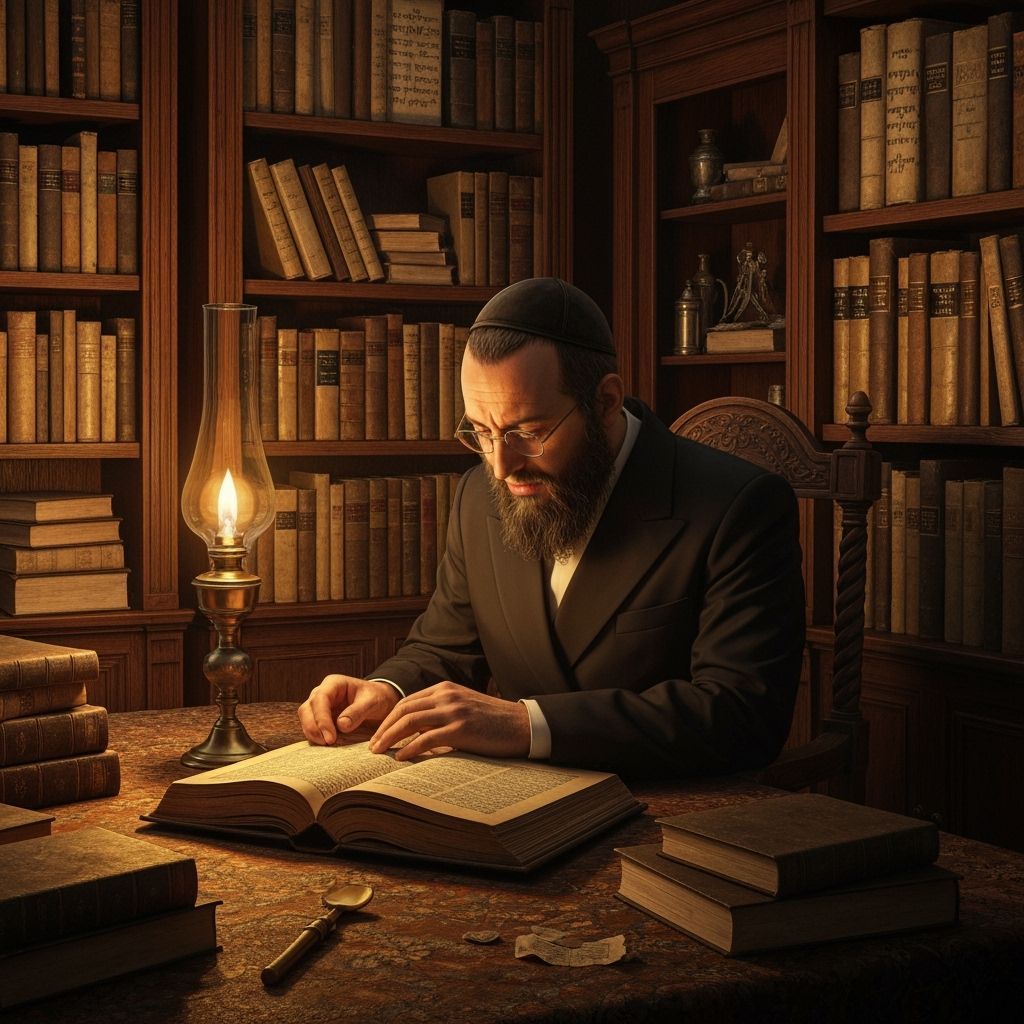 Haredi Scholar in Dimly Lit Study: Baroque Style