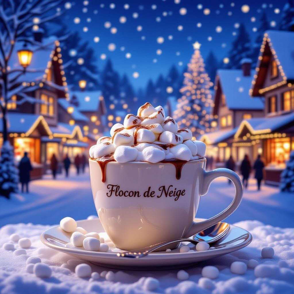 Christmas Market Hot Chocolate in Kinkade Style