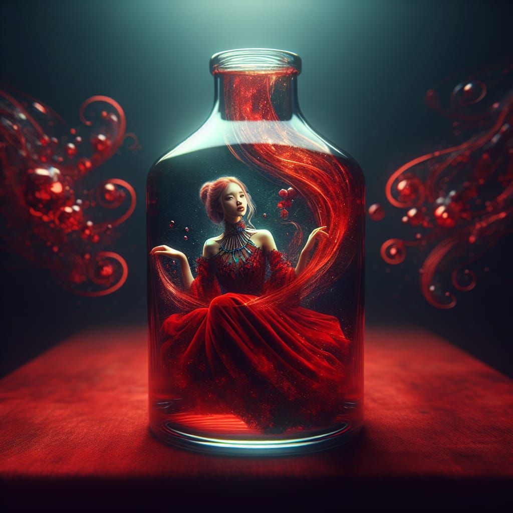 Woman in a Wine Bottle: Surreal Fantasy Art