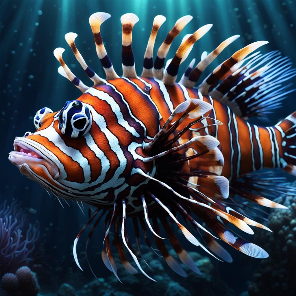 Klimt Lionfish Among Urchins: Fantasy Concept Art