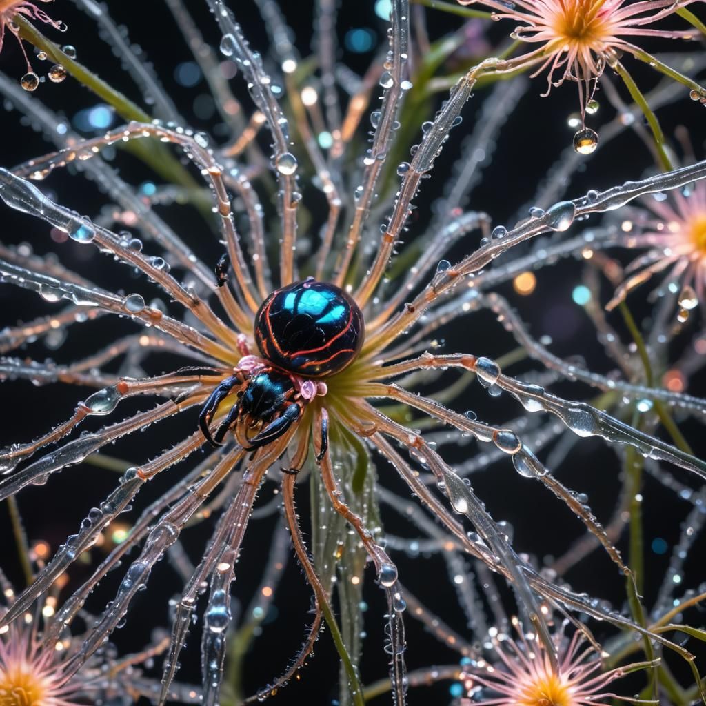 Bioluminescent Spider Flower: Hyperrealistic Macrophoto