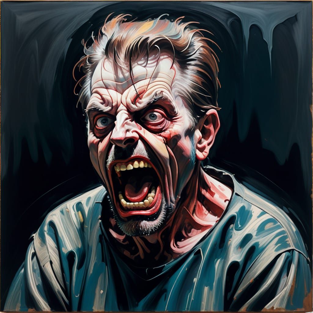 Emotive Portrait of Tormented Figure in Expressionist Style