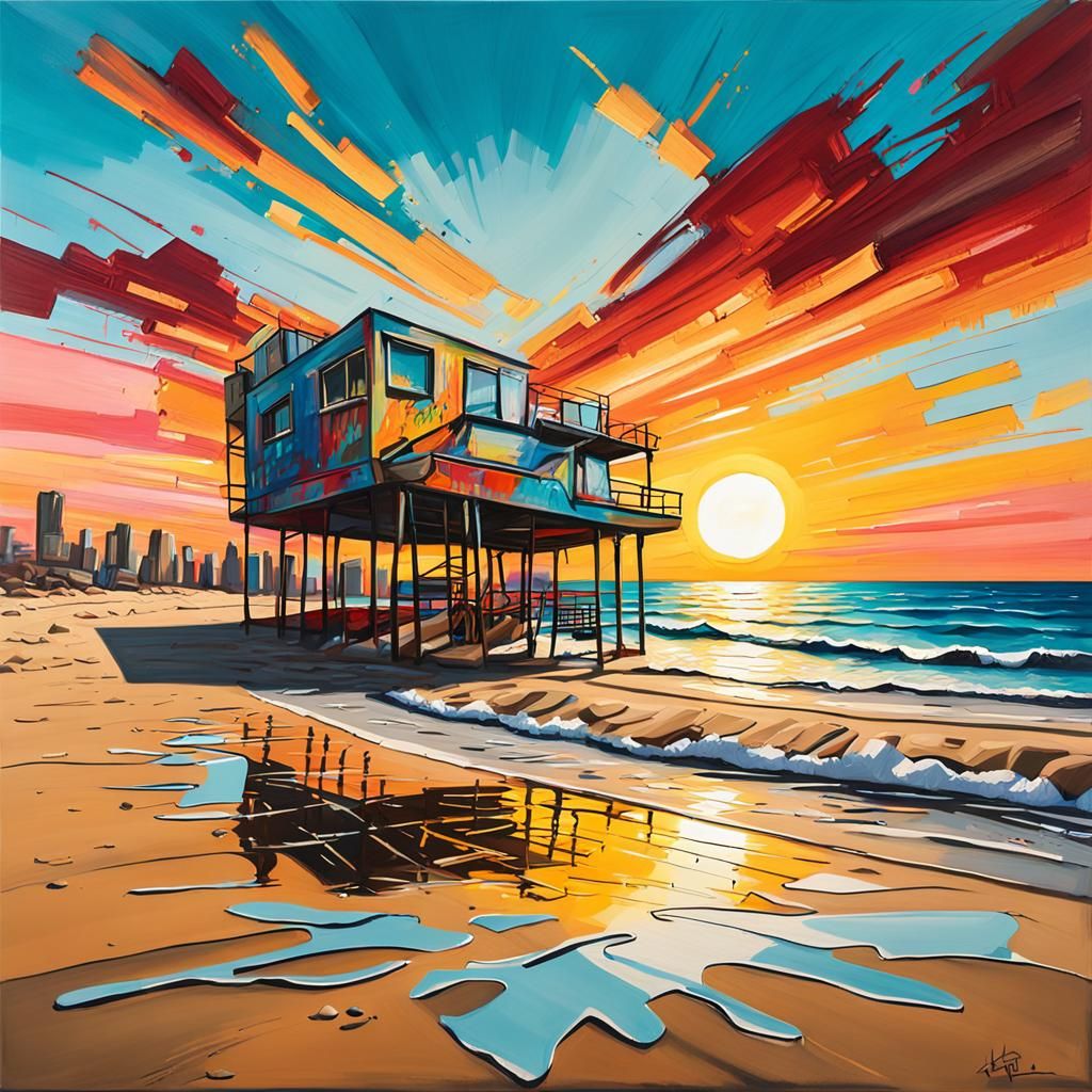 Sunset Beach Graffiti Art in Basquiat Style