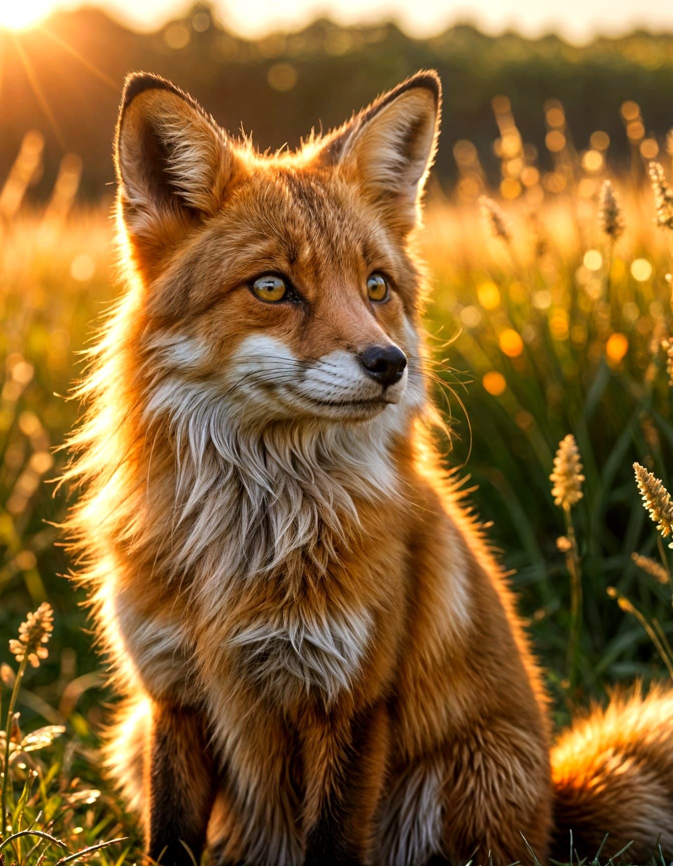 Fox in Sunlit Meadow at Golden Hour