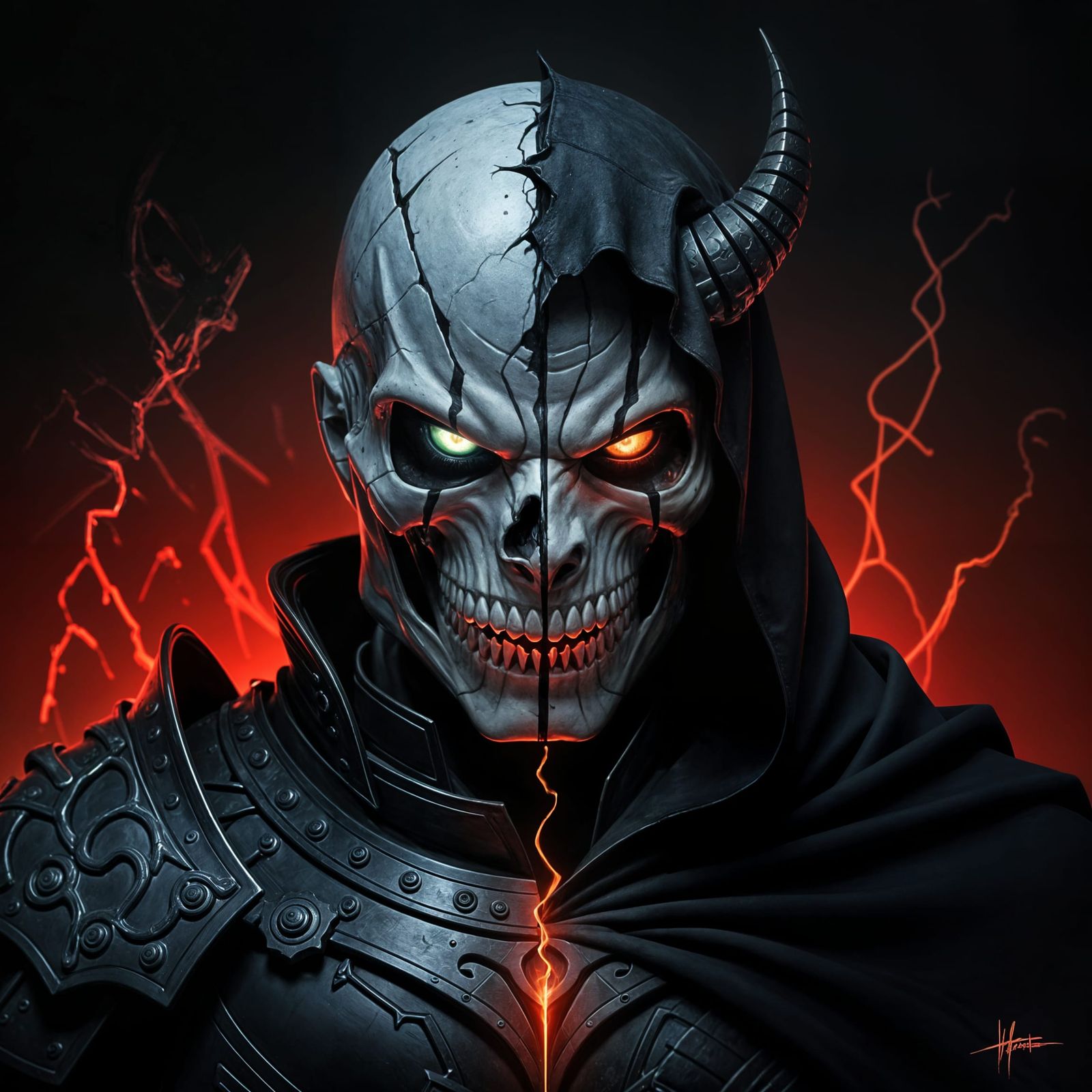 Dark Fantasy Portrait: Armored Man Meets Demonic Entity
