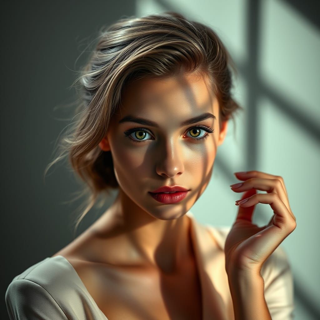 Beautiful Woman with Piercing Eyes in Studio Portrait