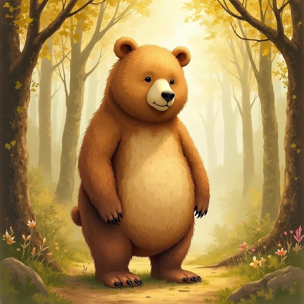 Whimsical Bear in Storybook Forest