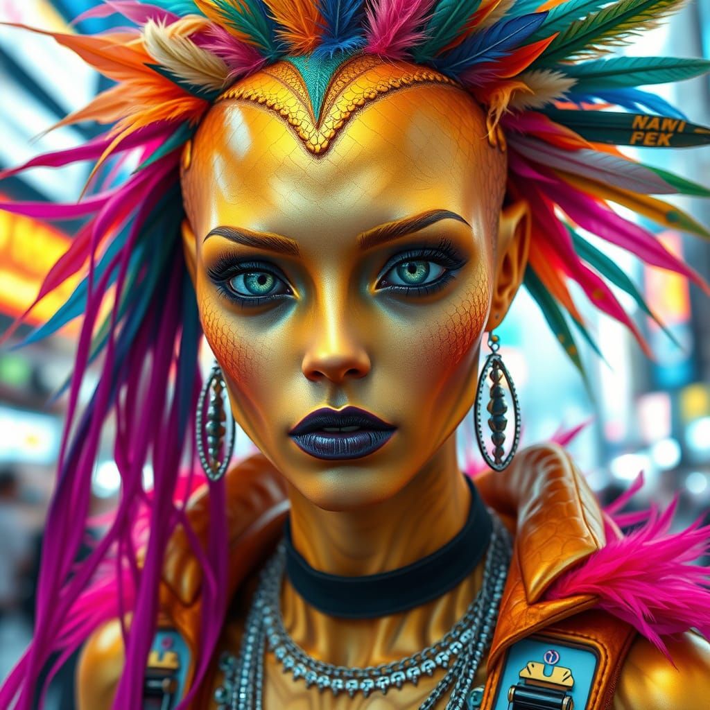 Cyberpunk Alien Goddess in Futuristic Synthwave City