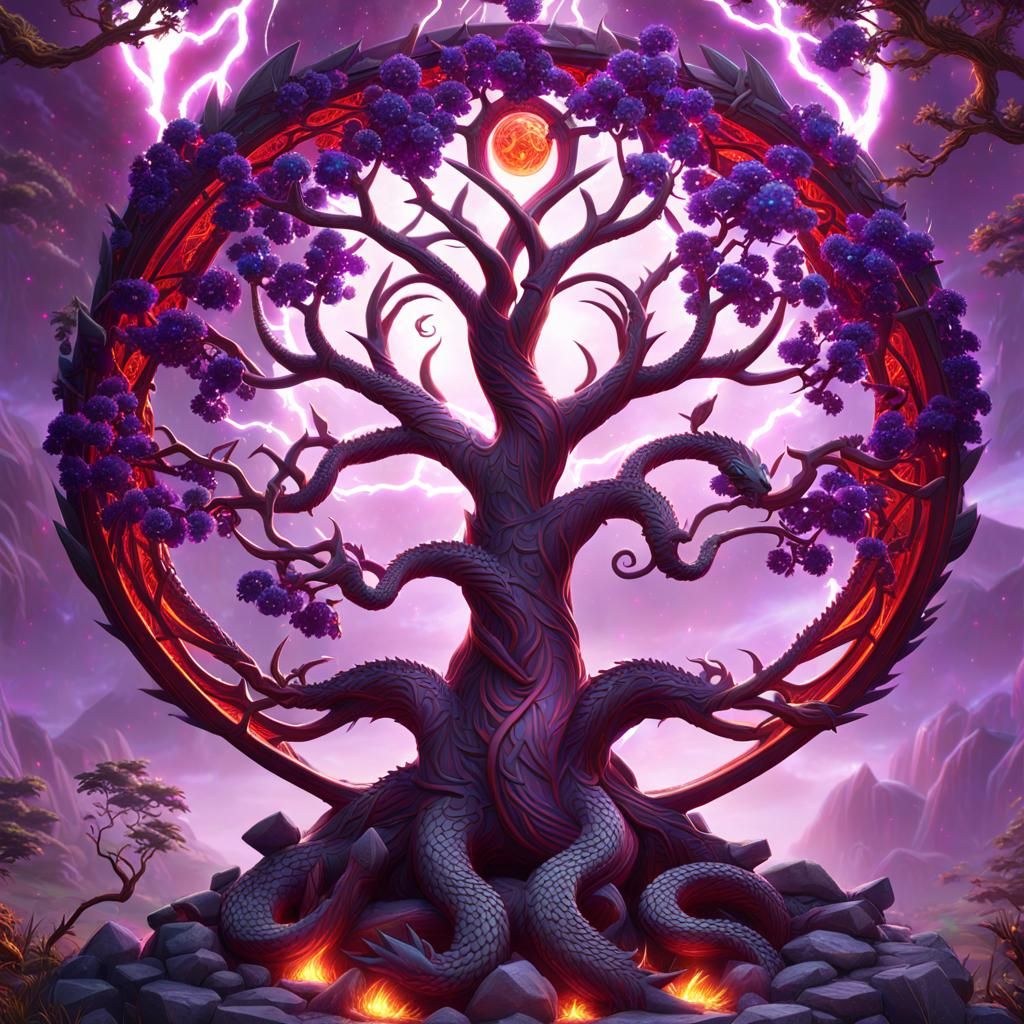 Celtic Tree of Life with Amethyst Dragon in Fantasy Art