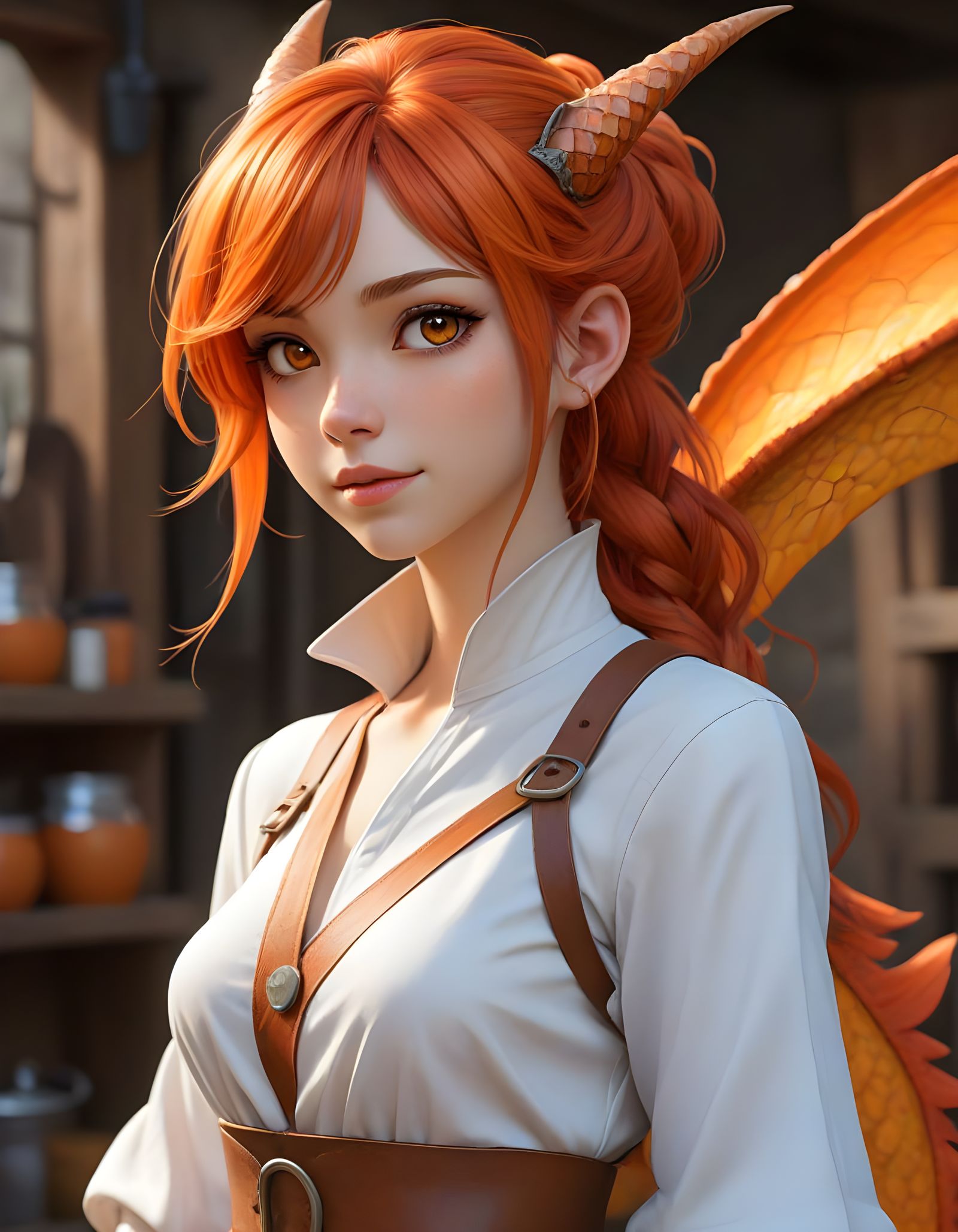 Vibrant Anime Dragon Girl Blacksmith in Scaley Anthro Form