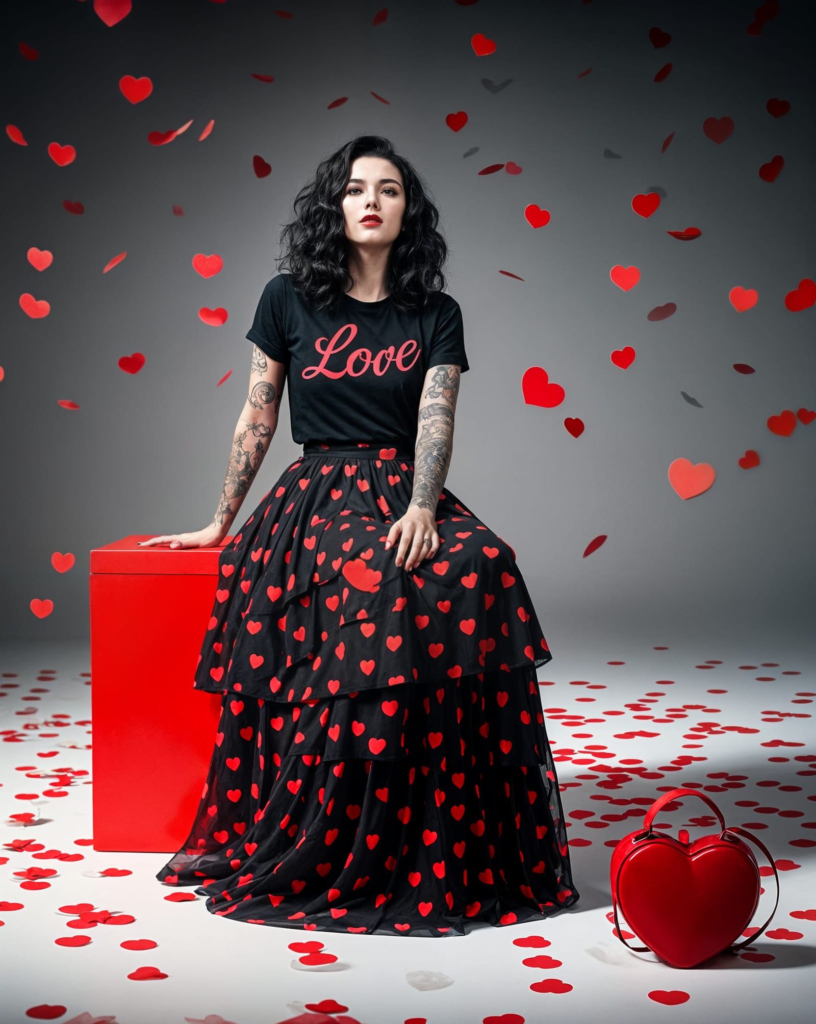 Elegant Woman in Whimsical Heart Rain, Fine Art Photography ...