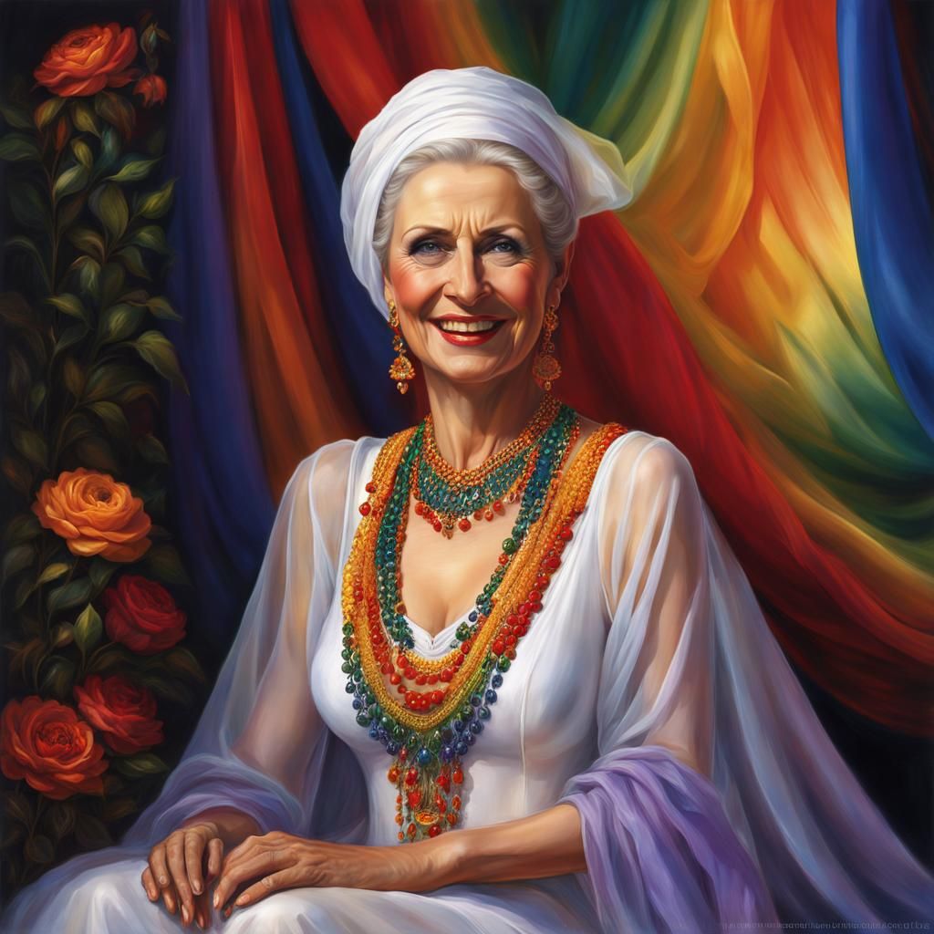 Rainbow Nightdress: Detailed Matte Painting of a Lady