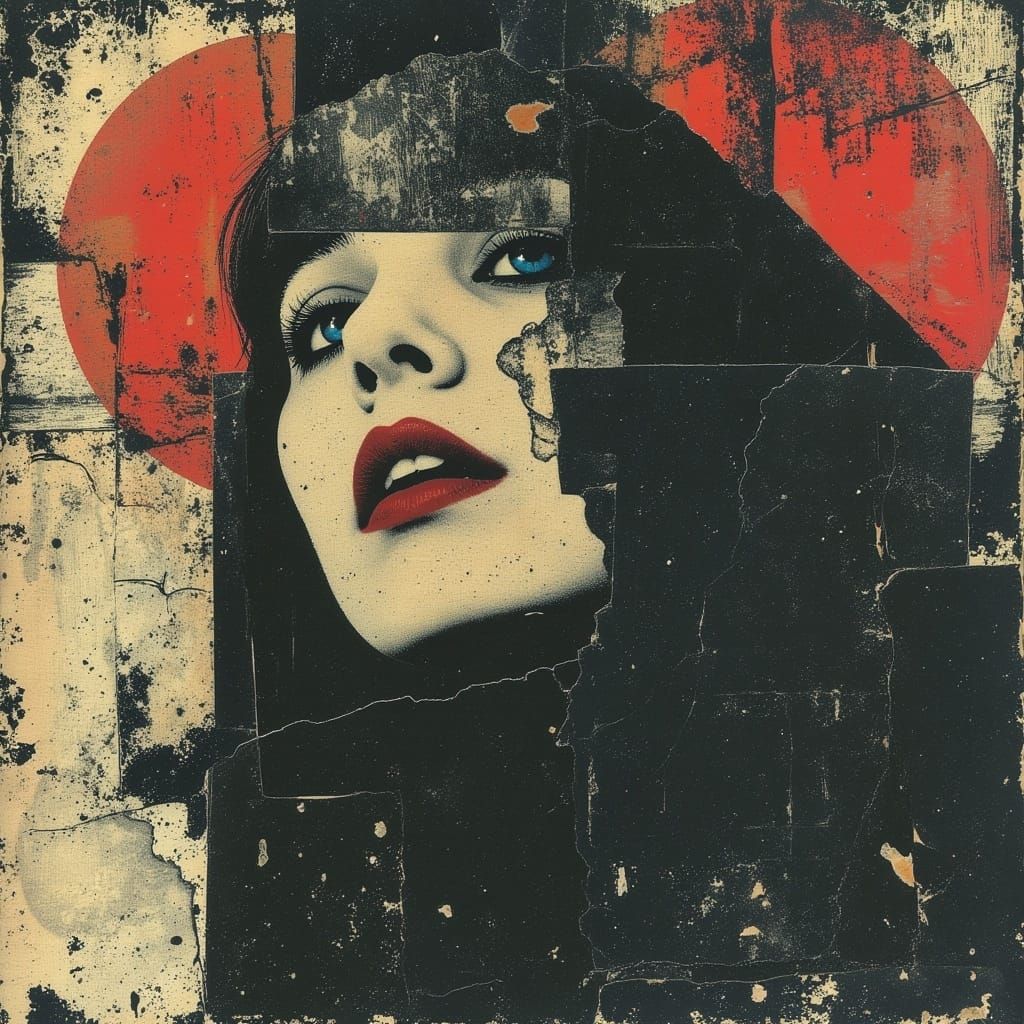 Surreal Collage Portrait with Metallic Accents