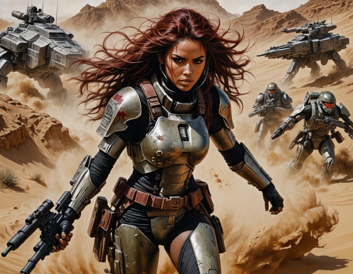 Intense Woman Warrior Portrait in Hyperrealistic Style