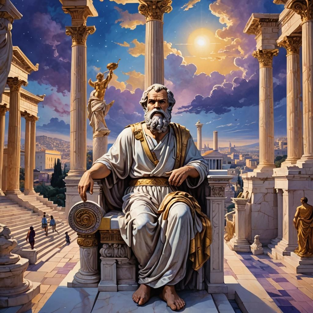 Socrates in Dreamlike Ancient Greek Cityscape