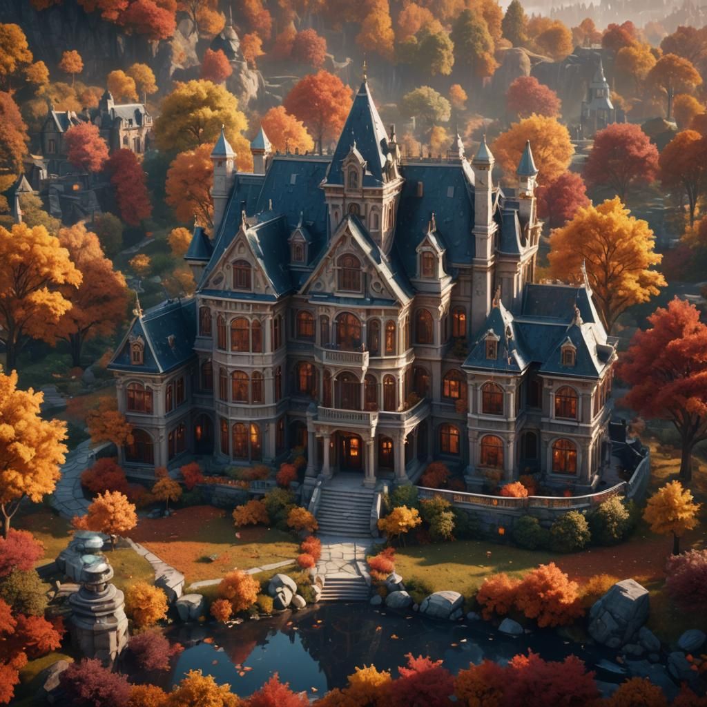 Crystal Mansion in Autumn: Detailed Matte Painting