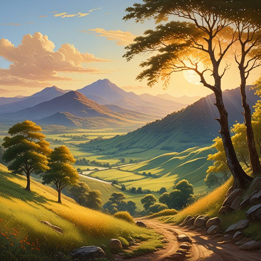 Impressionist Landscape of Wollyu-bong in Rolling Countrysid...