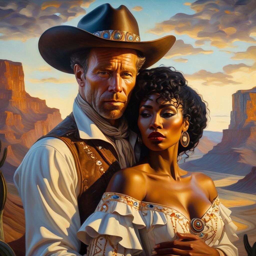 Klimt-Inspired Surreal Cowboy Portrait in Canyon