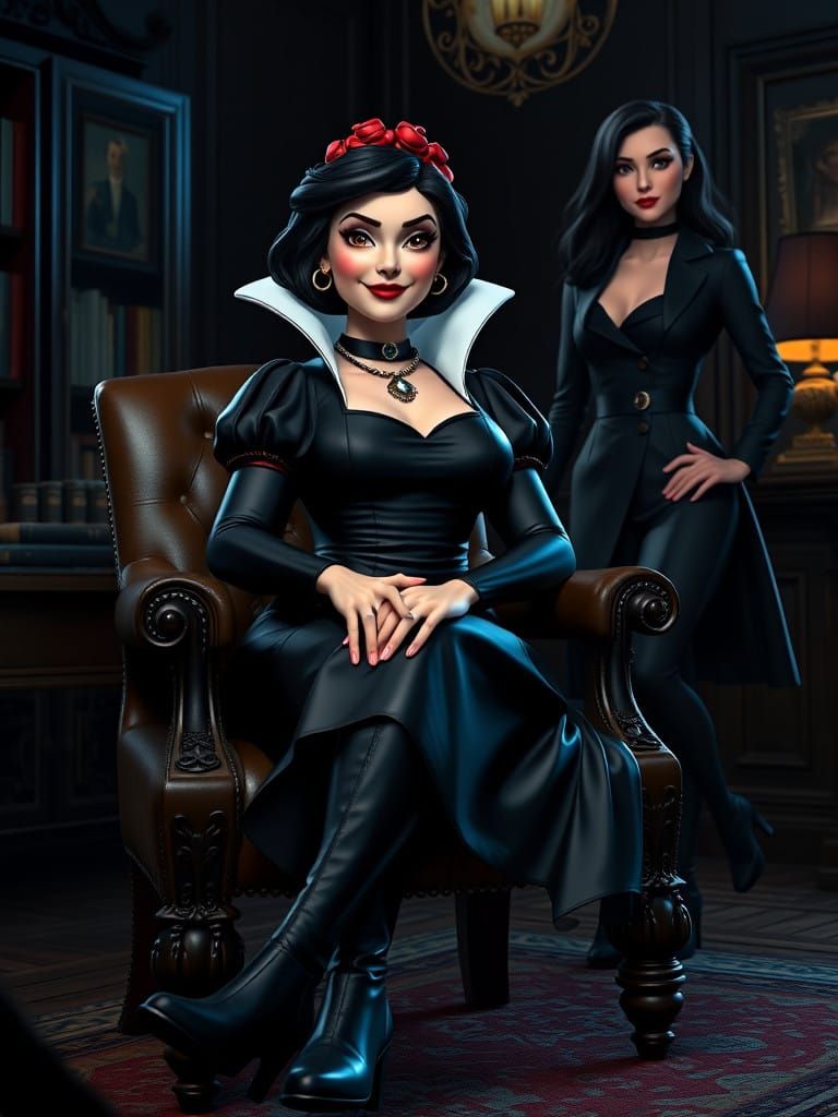 Disney Snow White Villain Seated with Bodyguard in Dark Offi...