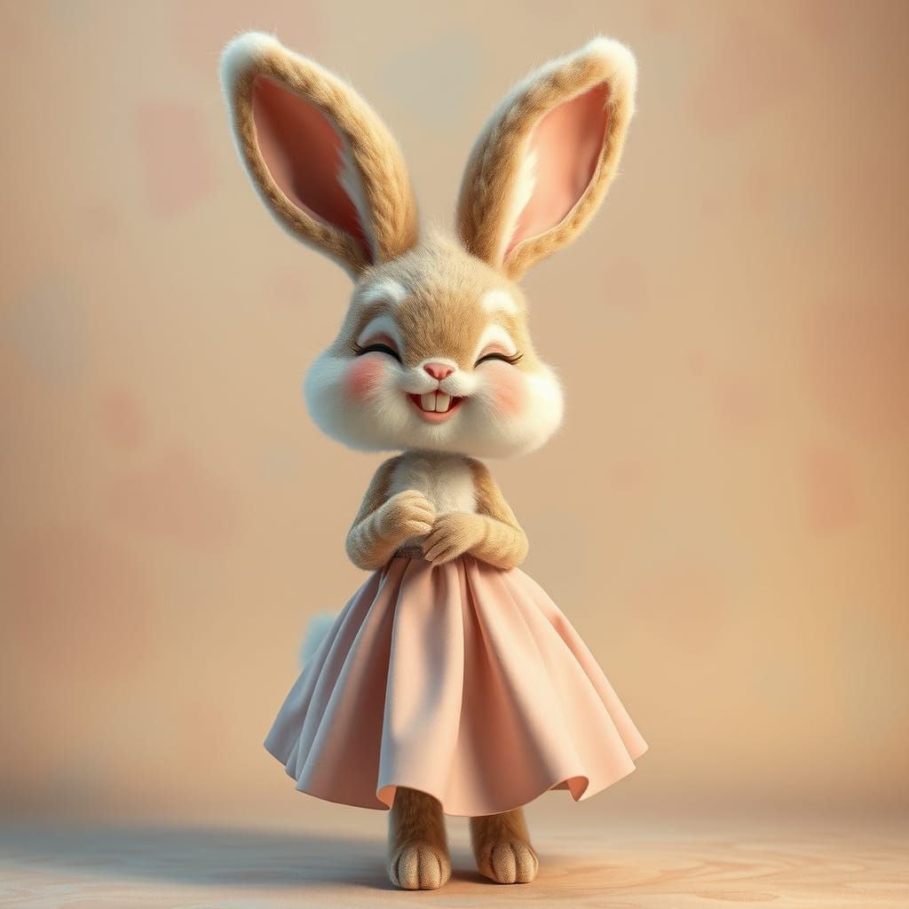 Pastel Rabbit-Girl Laughing in Surrealist Style