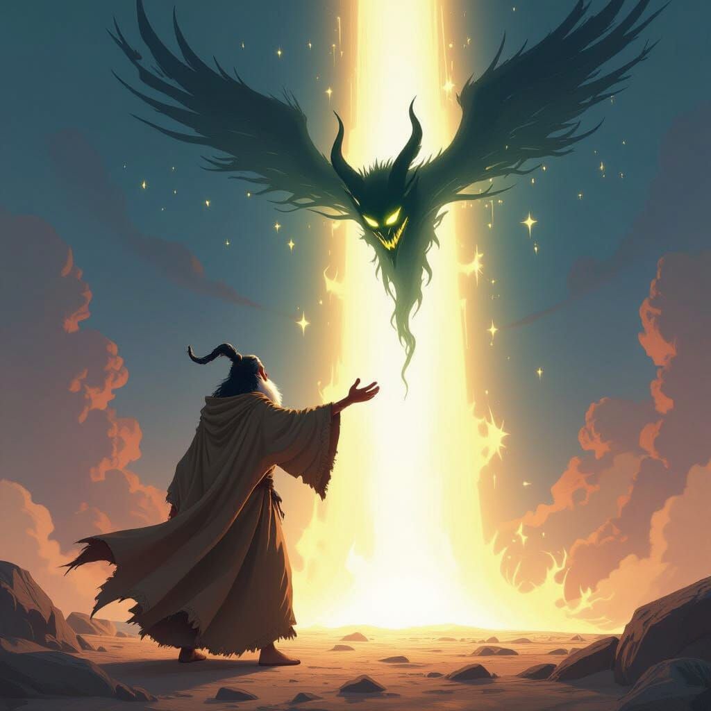 Iblis's Expulsion from Heaven: 3D Cartoon