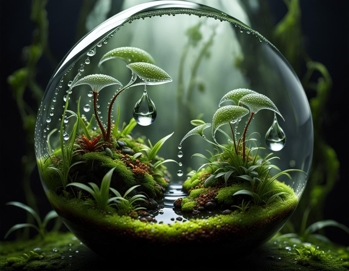 Macro Dew Drop Reveals Enchanted Terrarium
