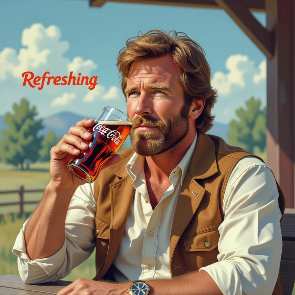 Chuck Norris Coca Cola Ad in Rockwell Style