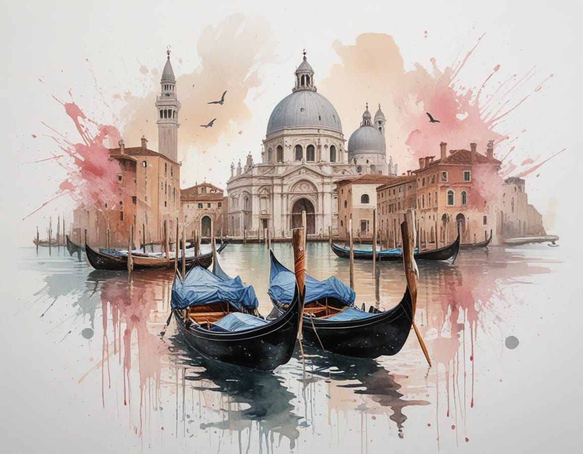 Venetian Sunrise: Gondolas Glide Past Pastel Palazzos