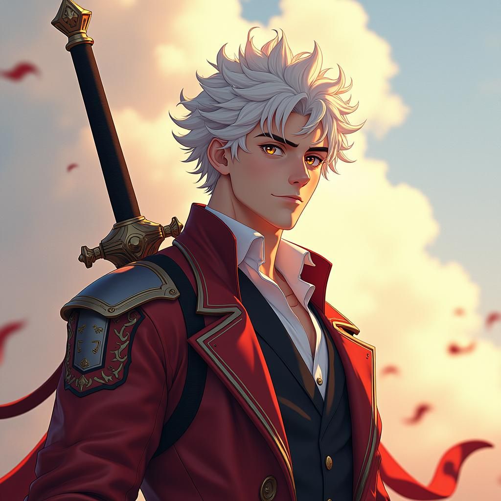 Handsome Man with Sword in Anime Style