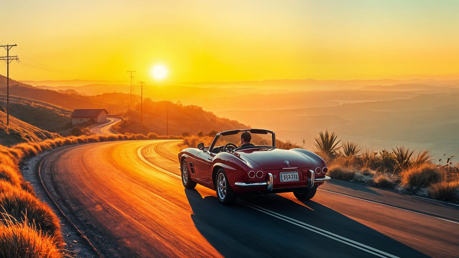 Sunset Car Ride: Digital Art Landscape