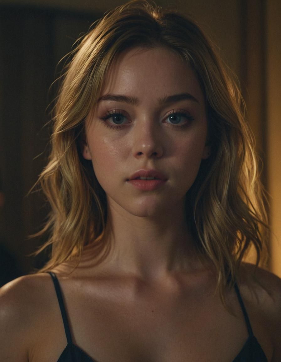 Sydney Sweeney: Cinematic Film Still in Moody Lighting