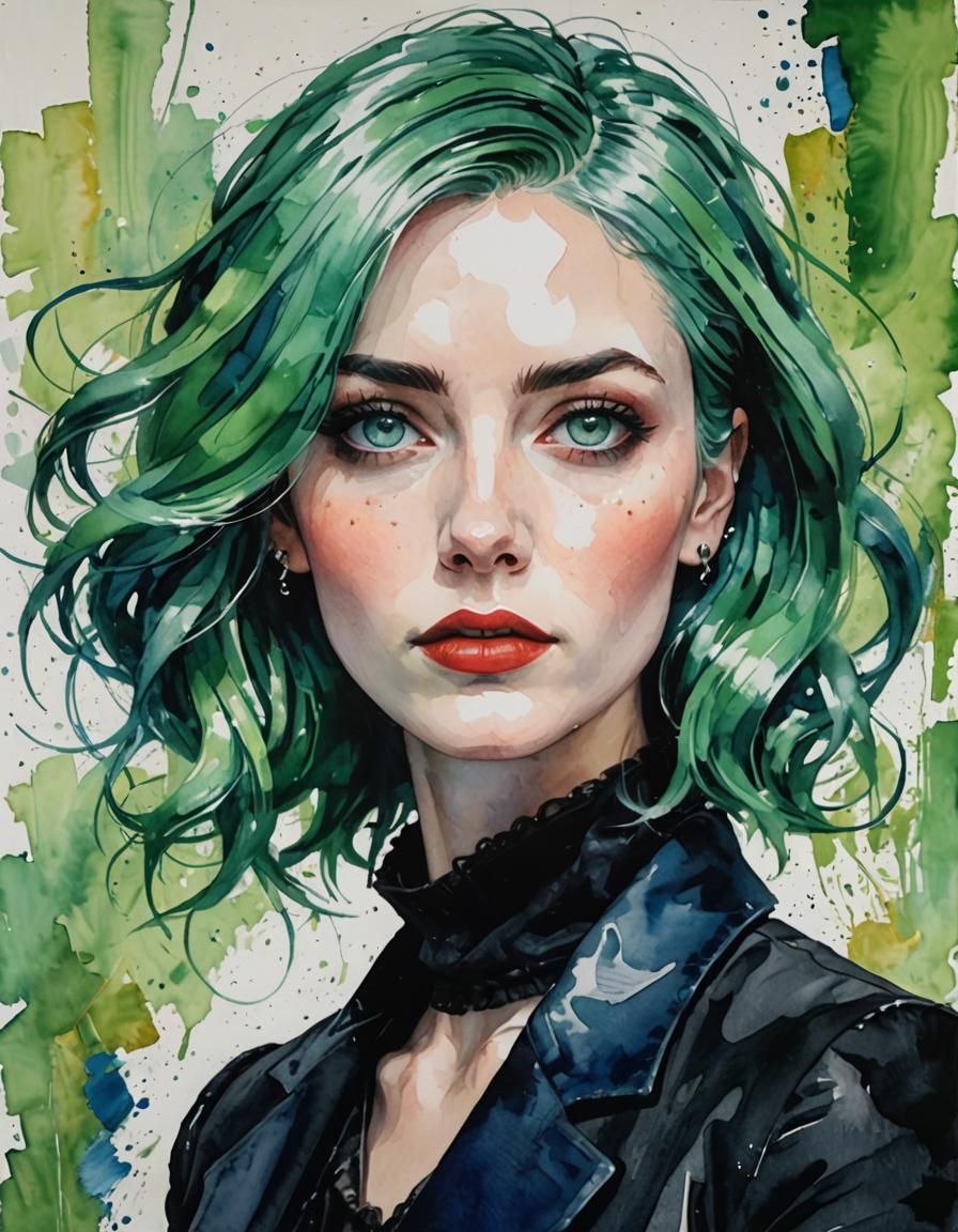 classy girl. soft-green hair, stunning blue eyes. minimal go...