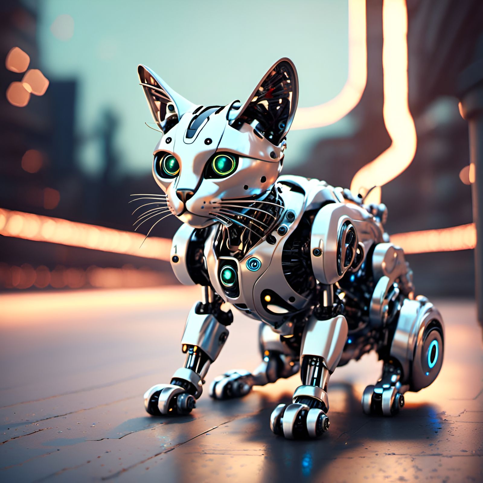 Cybernetic Robot Cat with LED Lights