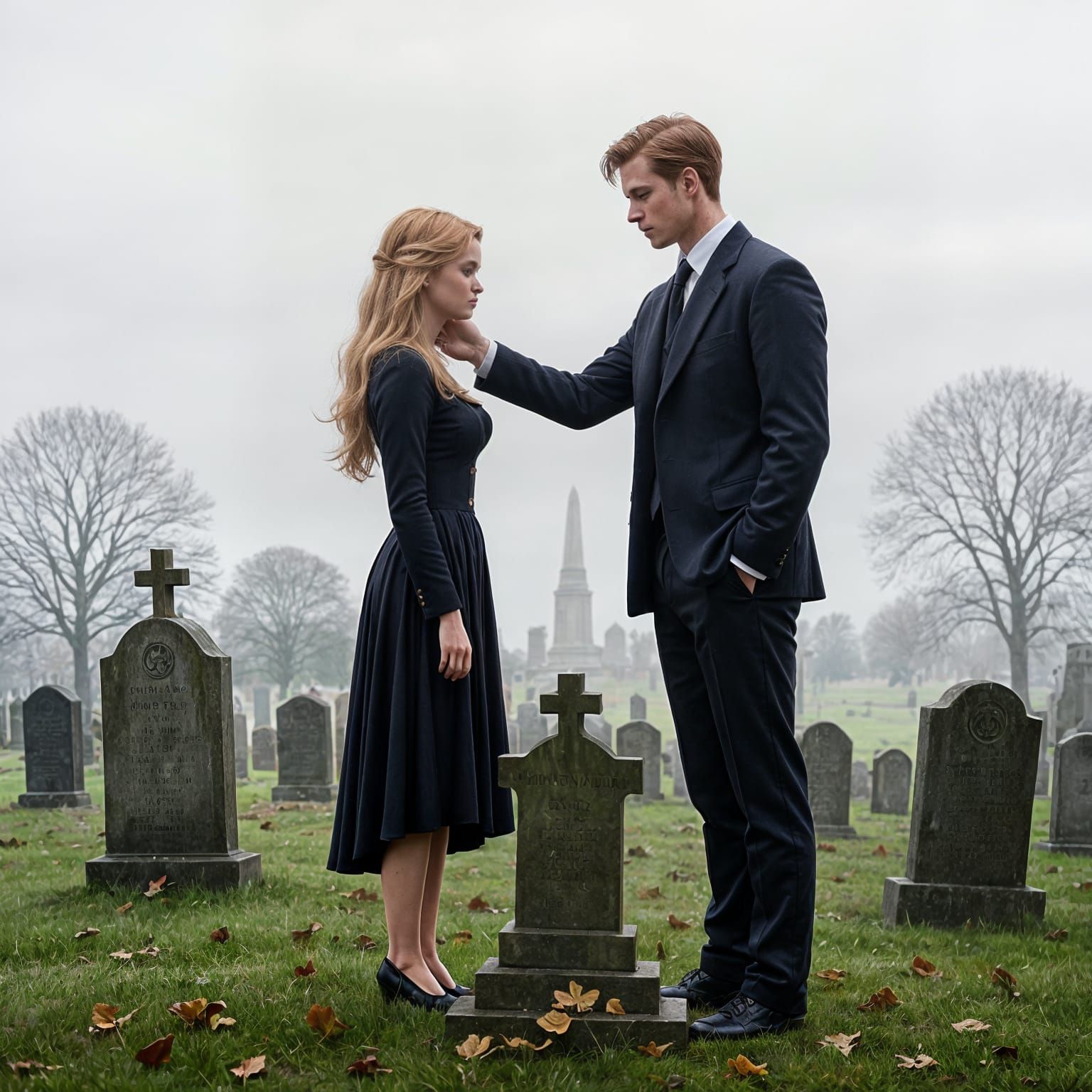 Mourning Scene in Cemetery: Realist Style