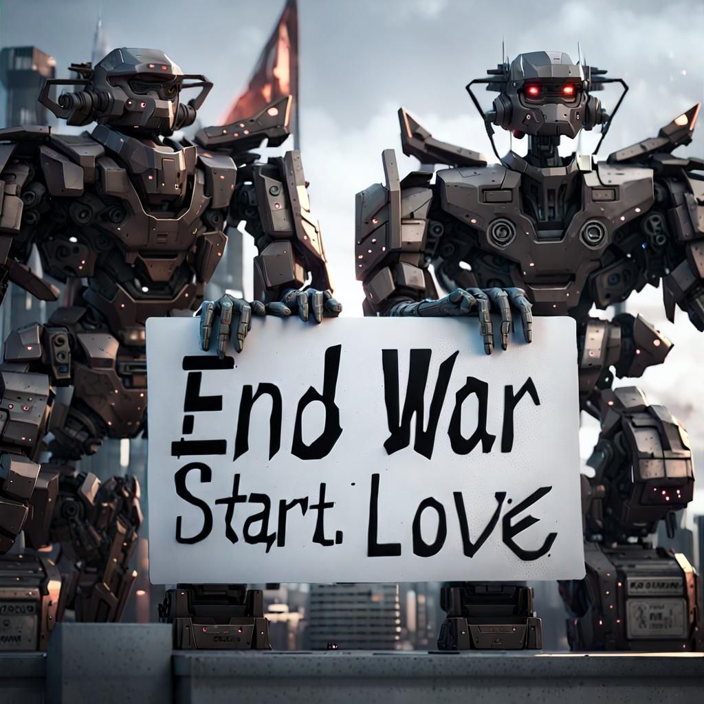 Mecha Robots Promote Love in Sci-Fi Cityscape