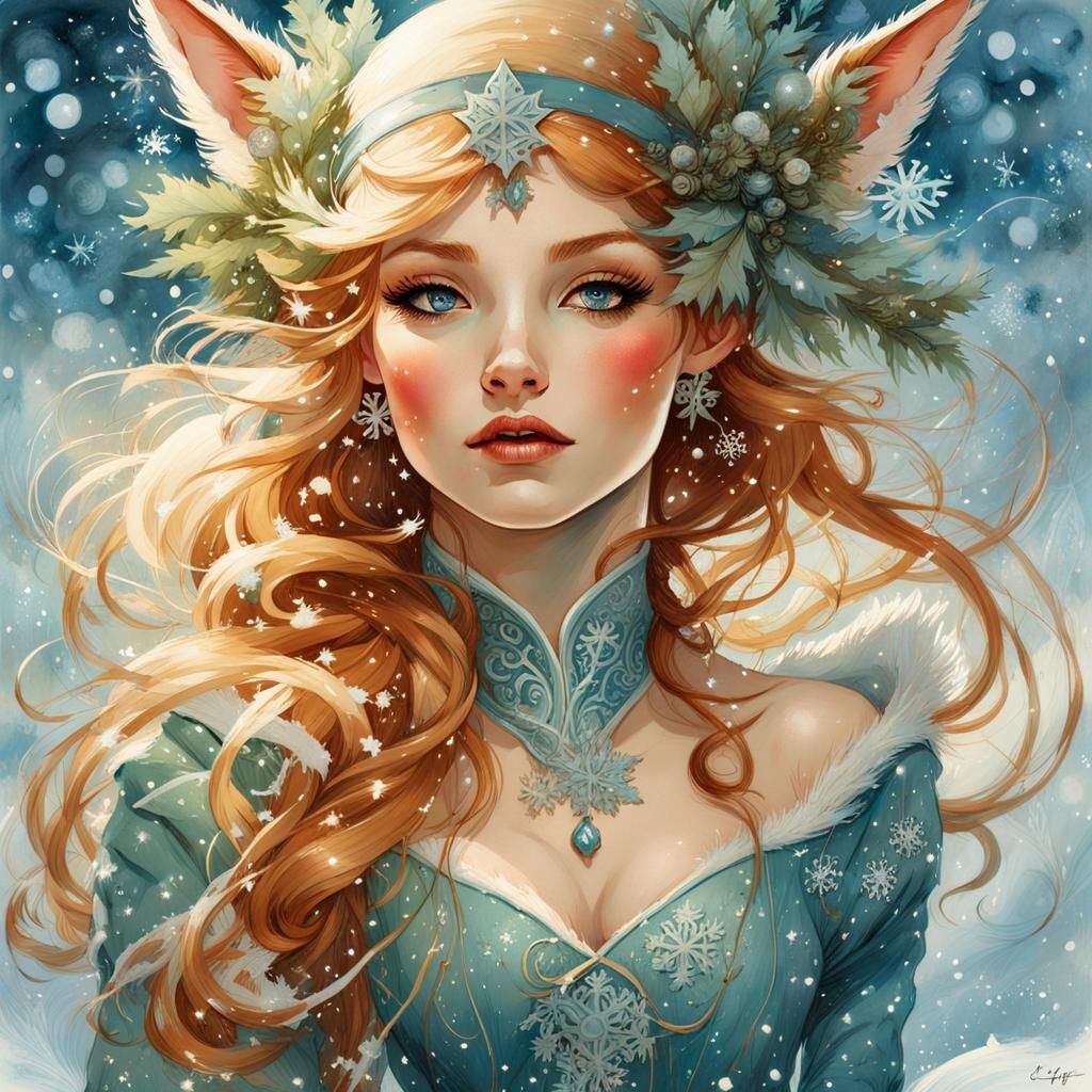 Enchanting Elf Dance in Stylized Watercolor Art