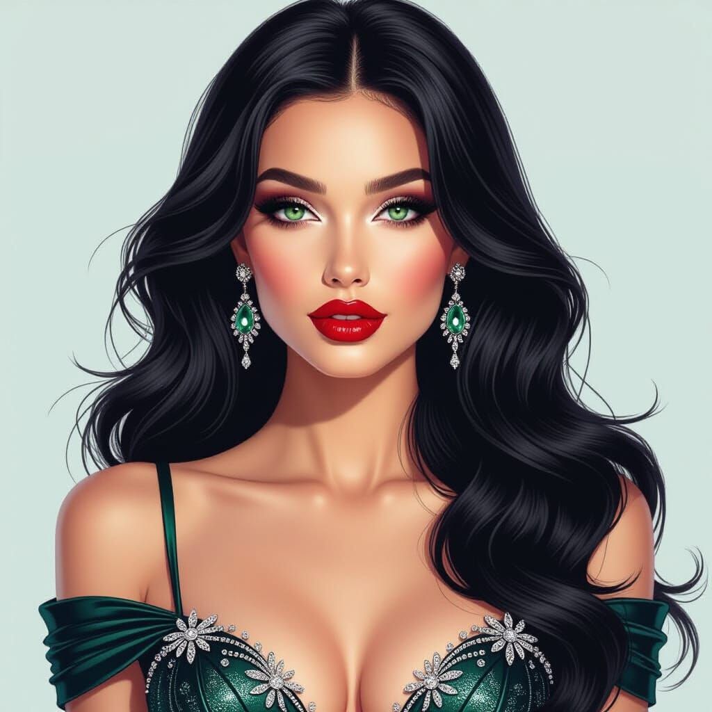 Stunning Princess with Rhinestone Gown in Photorealistic Sty...