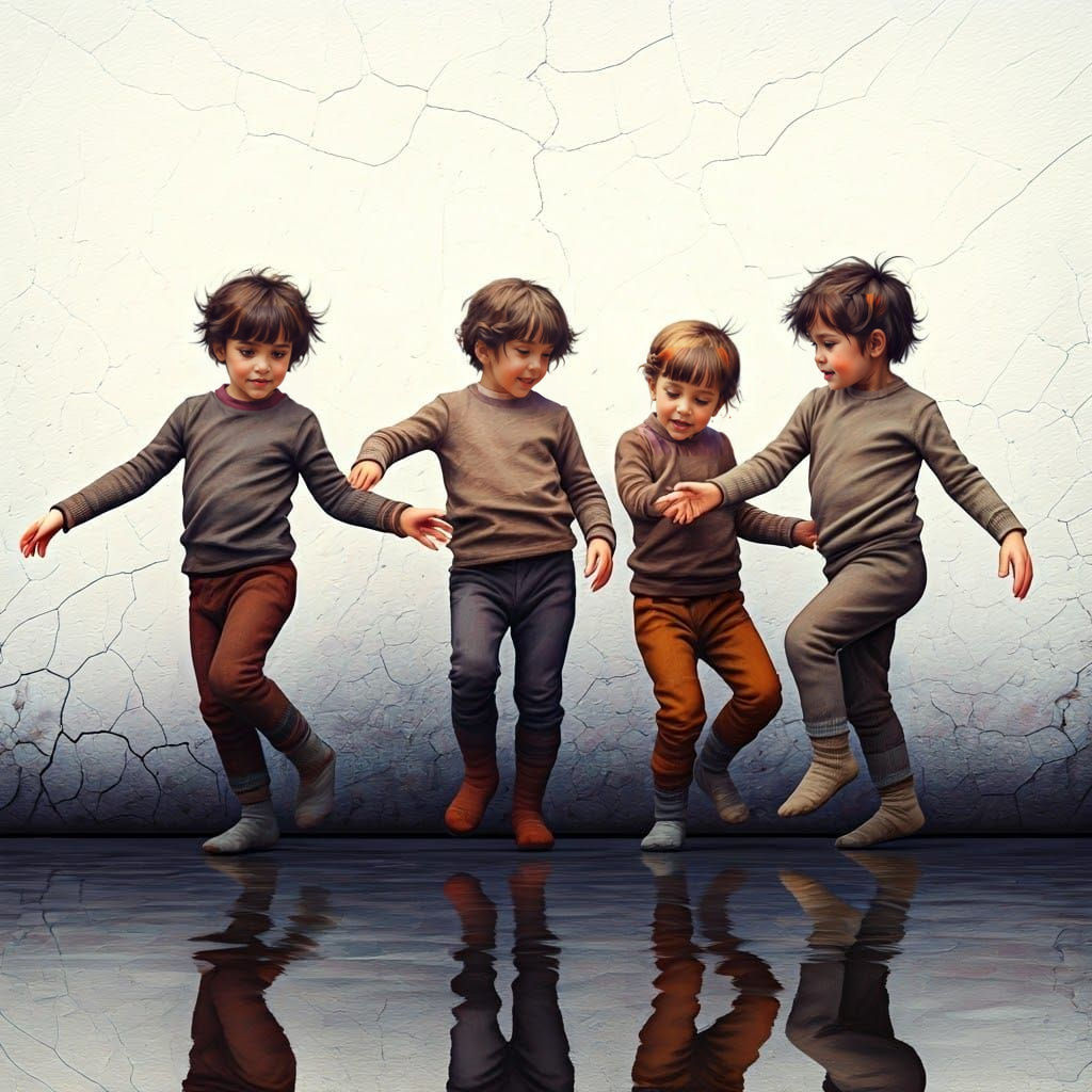 Vibrant Digital Artwork of Dancing Young Girls in Harmony