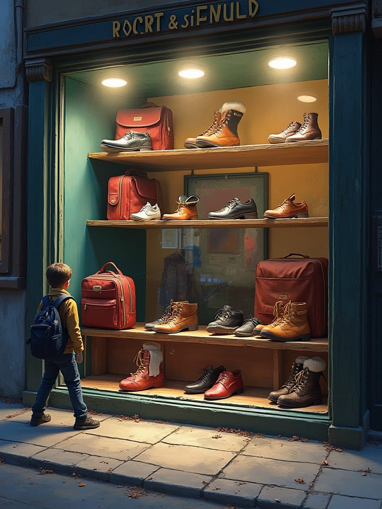 School Shoes and Satchels in Hyperrealistic Splash Art