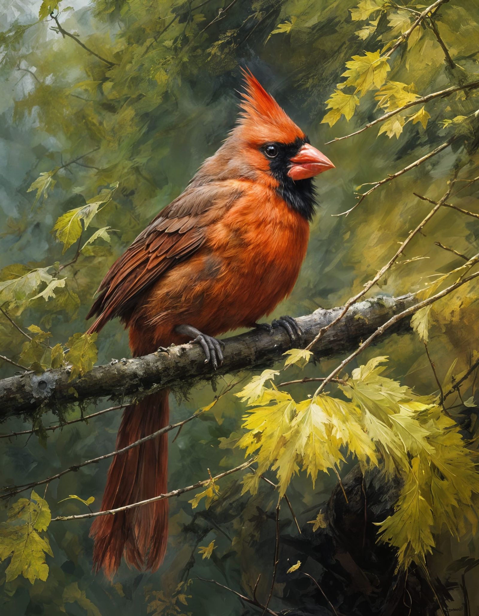 Northern Cardinal Close-Up: Detailed Matte Painting