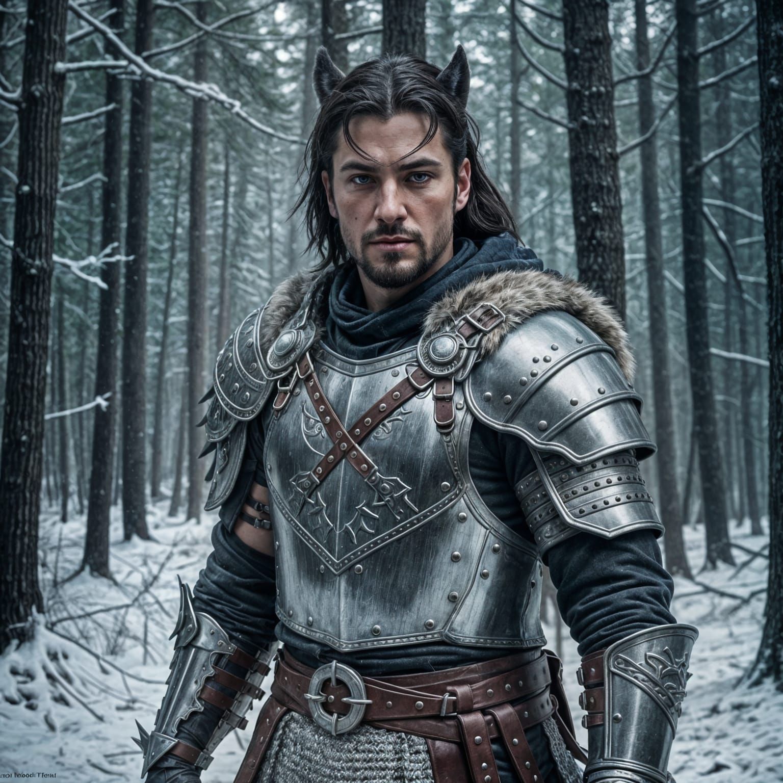 Epic Fantasy Warchief in Snowy Forest